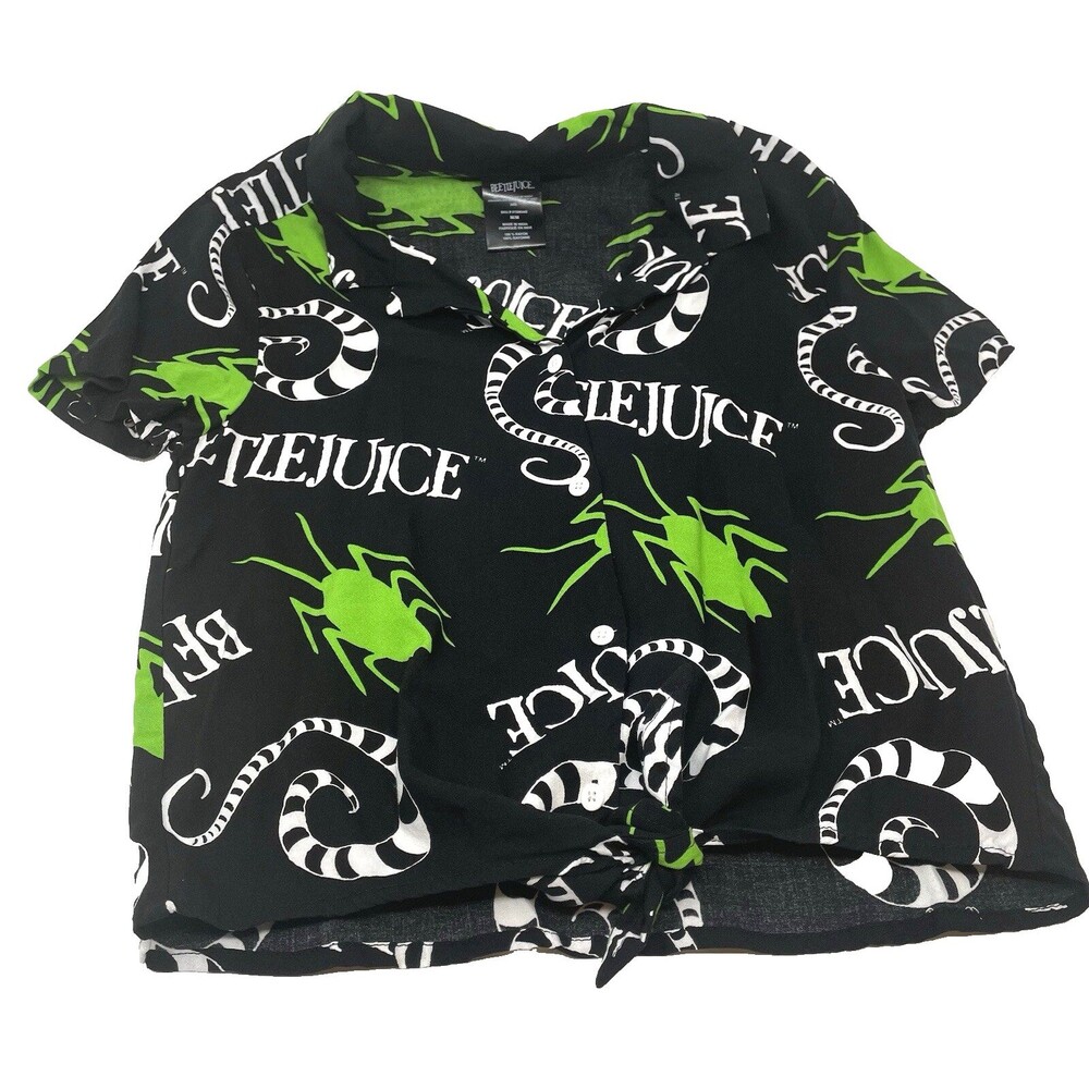 Beetlejuice Graphic‎ Tie Front Button Up Shirt M